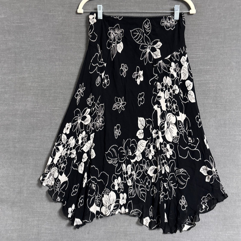 Vintage Angie y2k Skirt M Black Floral Slip Asymmetrical Chiffon Midi Fairy Goth